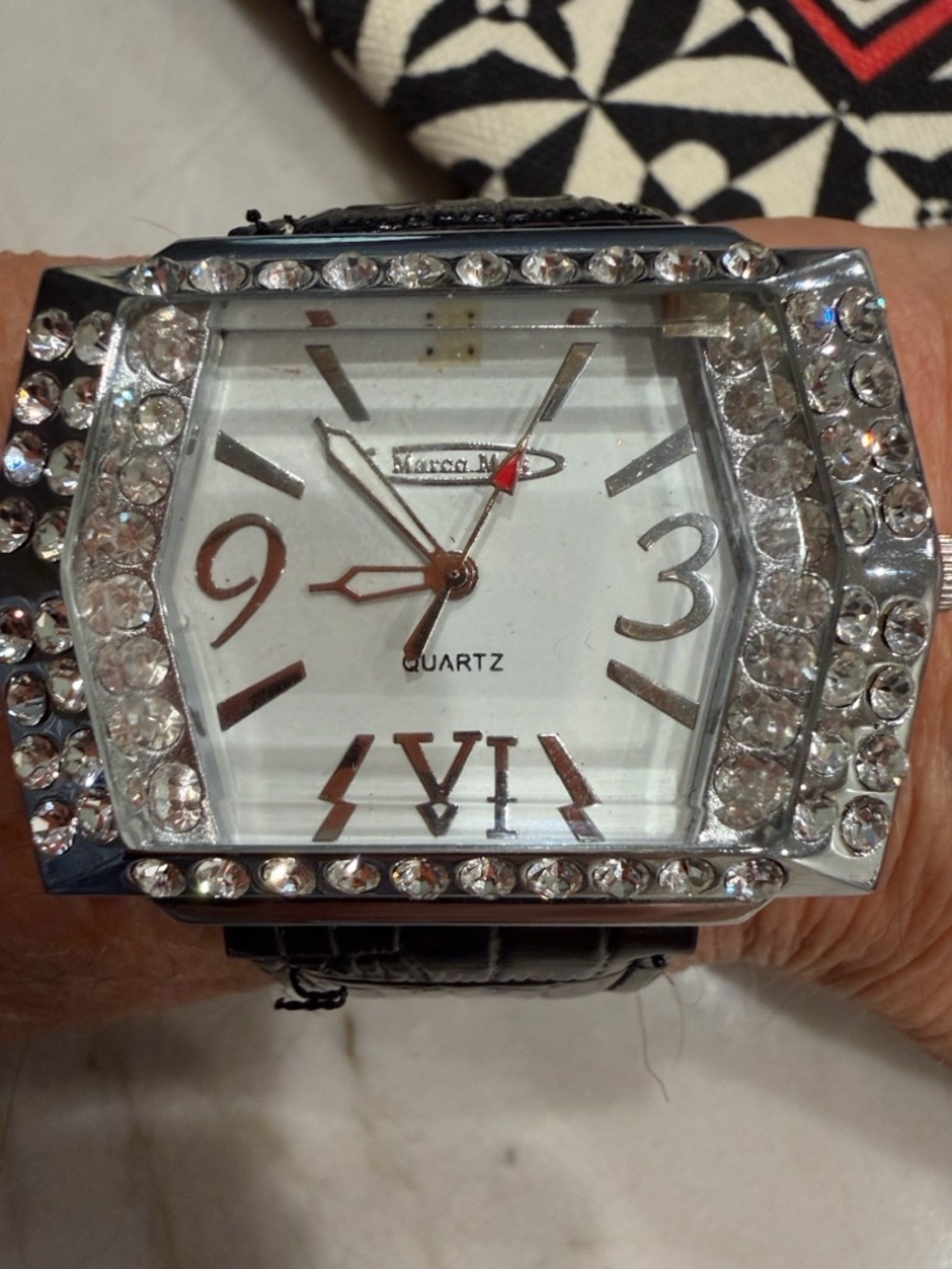 Marco Max Crystal-Embellished Silver Tone Women's Quartz Watch - White Dial